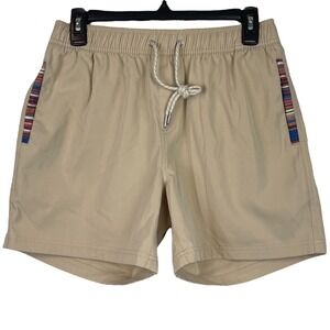 WOWIE Nomad Hybrid Shorts Mens M Aztec Trim Elastic Waist Beach Tan Drawstring